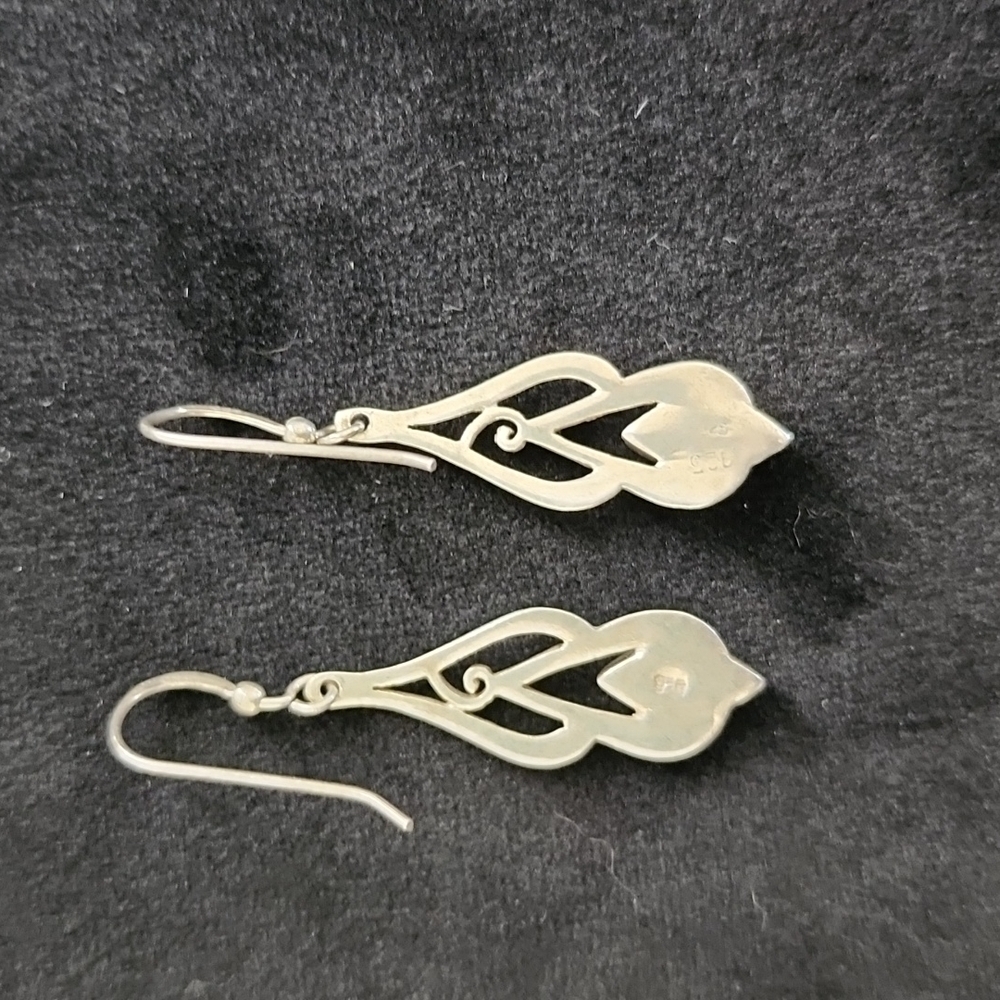 Vintage Black Agate Solid Silver Drop Earrings - image 5